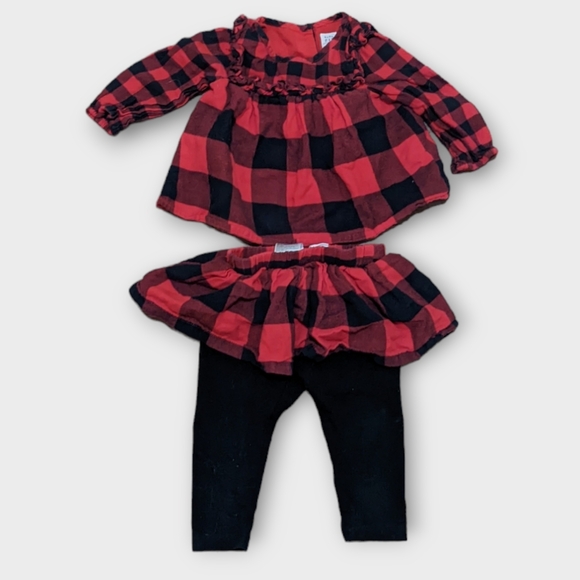 6-12 Months Baby Gap Red Black Buffalo Check Plaid 2 Piece Cotton Flannel Outfit - Picture 2 of 6